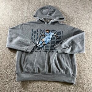 Messi‎ Collection Hoodie Kids XL 14-16 Gray GOAT Soccer Graphic Sweatshirt EX